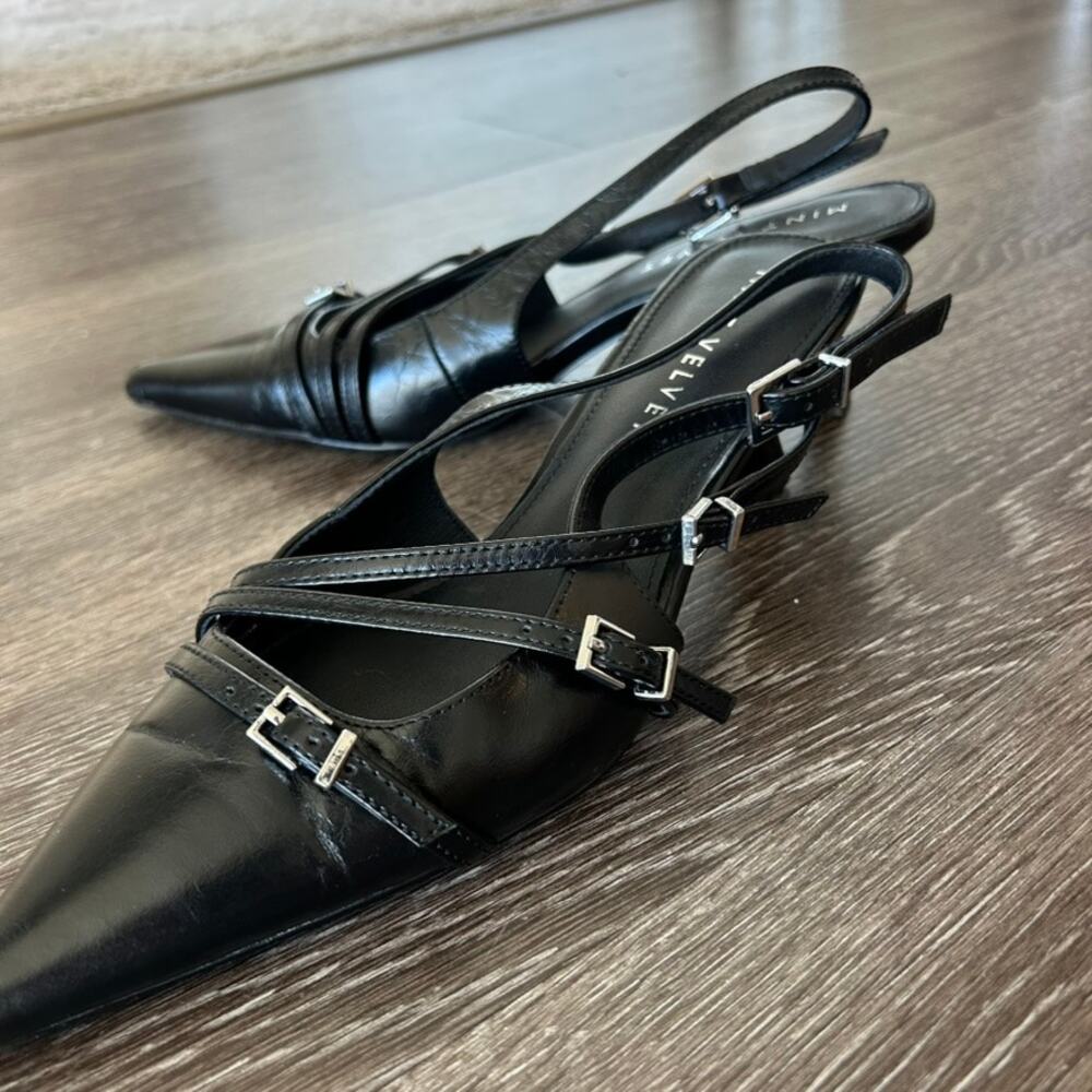 Black Pointed Slingback Heels with Straps - Picture 13 of 16